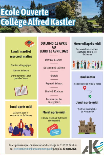 Ecole ouverte au Collège Alfred Kastler du 13 au 16 avril